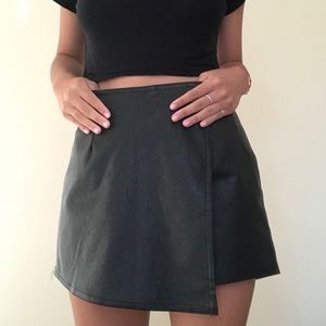 Black faux leather skort